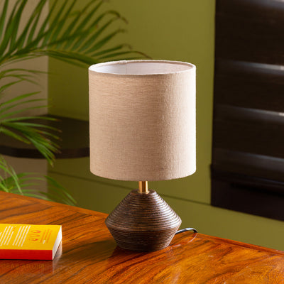 'Pot-Belly' Hand Carved Table Lamp In Mango Wood (14 Inch)