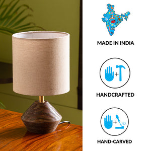 'Pot-Belly' Hand Carved Table Lamp In Mango Wood (14 Inch)