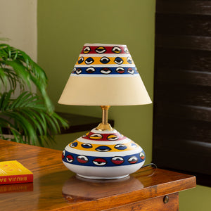 'The Eye of Horus' Handpainted Flat Matki Terracotta Table Lamp (11 inch)