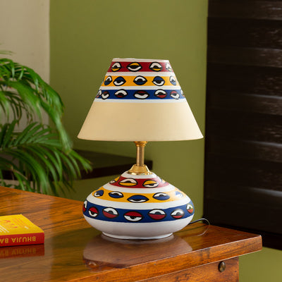 'The Eye of Horus' Handpainted Flat Matki Terracotta Table Lamp (11 inch)