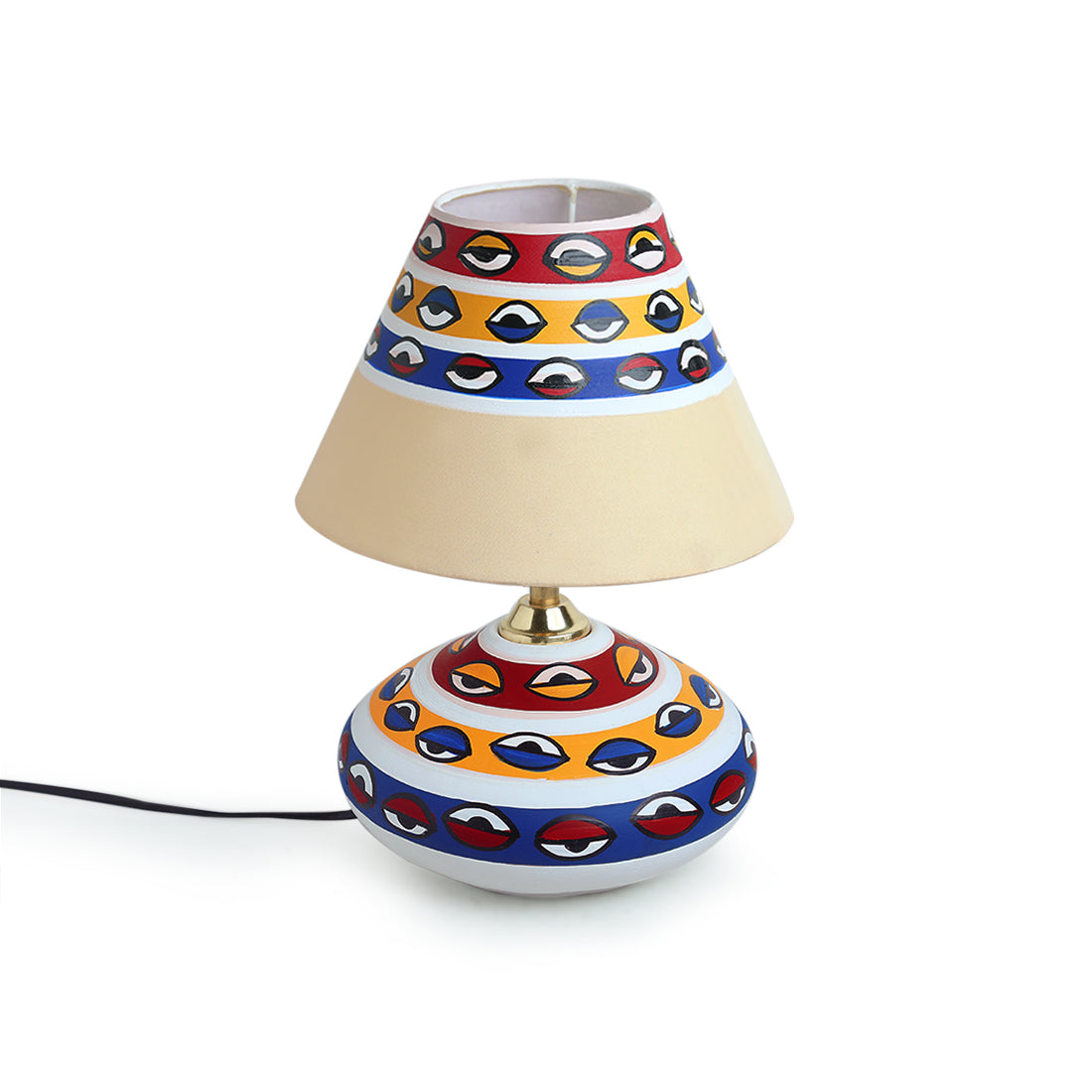'The Eye of Horus' Handpainted Flat Matki Terracotta Table Lamp (11 inch)