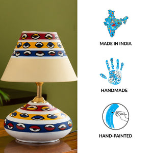 'The Eye of Horus' Handpainted Flat Matki Terracotta Table Lamp (11 inch)