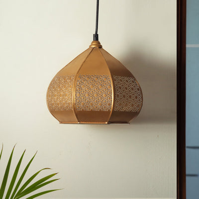 'Moroccan Paradise' Hand-Etched Pendant Lamp In Iron (8 Inch, Matte Finish)