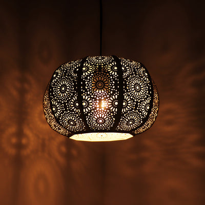 'Moroccan Grandeur' Hand-Etched Pendant Lamp In Iron (8 Inch, Matte Finish)