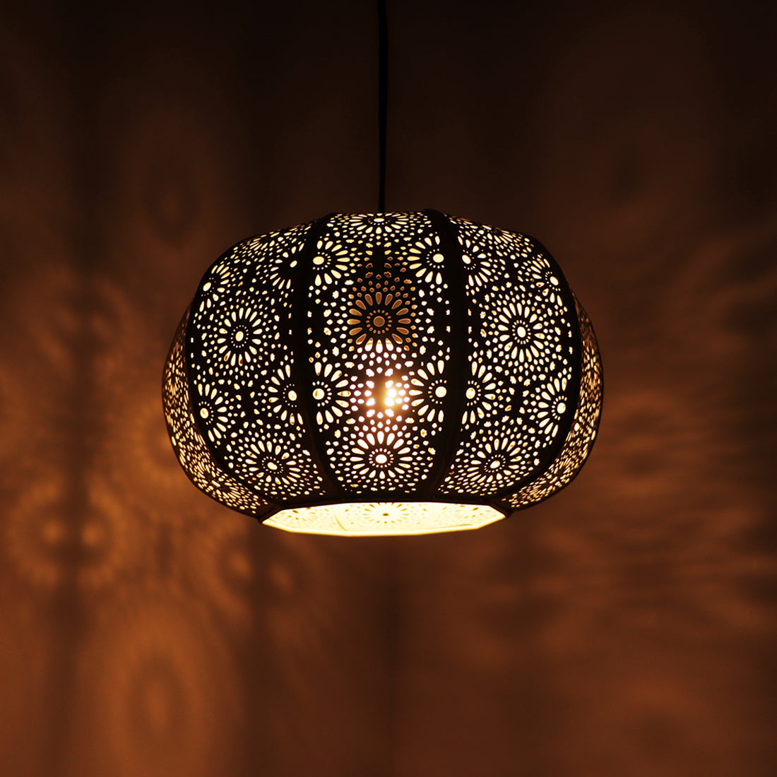 'Moroccan Grandeur' Hand-Etched Pendant Lamp In Iron (8 Inch, Matte Finish)