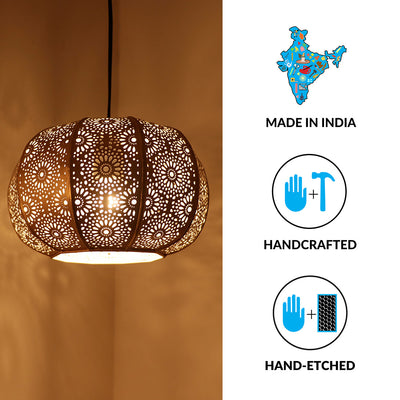 'Moroccan Grandeur' Hand-Etched Pendant Lamp In Iron (8 Inch, Matte Finish)