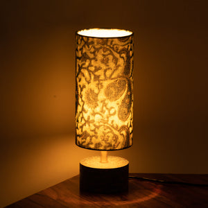 'Paisley Prints' Handcrafted Round Table Lamp In Mango Wood (14 Inch)