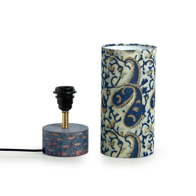 'Paisley Prints' Handcrafted Round Table Lamp In Mango Wood (14 Inch)