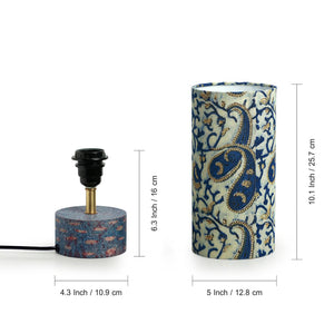 'Paisley Prints' Handcrafted Round Table Lamp In Mango Wood (14 Inch)