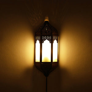 'Haveli Jharokha' Hand-Etched Iron Wall Lamp (14 Inch, Dark Brown)