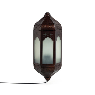'Haveli Jharokha' Hand-Etched Iron Wall Lamp (14 Inch, Dark Brown)