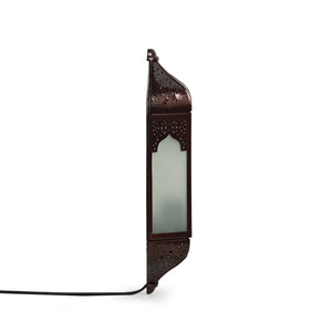 'Haveli Jharokha' Hand-Etched Iron Wall Lamp (14 Inch, Dark Brown)