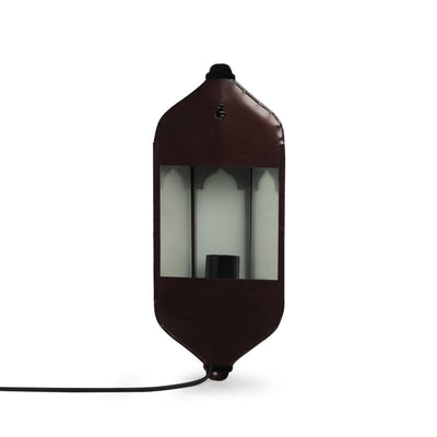 'Haveli Jharokha' Hand-Etched Iron Wall Lamp (14 Inch, Dark Brown)