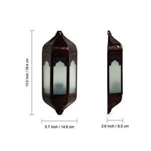 'Haveli Jharokha' Hand-Etched Iron Wall Lamp (14 Inch, Dark Brown)