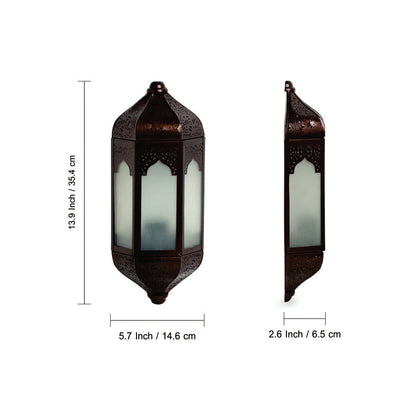 'Haveli Jharokha' Hand-Etched Iron Wall Lamp (14 Inch, Dark Brown)