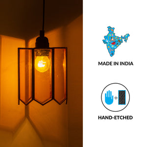 'Glass Glimmers' Handcrafted Cylindrical Hanging Pendant Lamp in Glass & Iron (8 Inch)