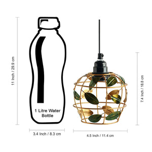 'Lush Foliage' Handcrafted Hanging Pendant Lamp Shade In Iron (7.4 Inch, Spherical, Golden)