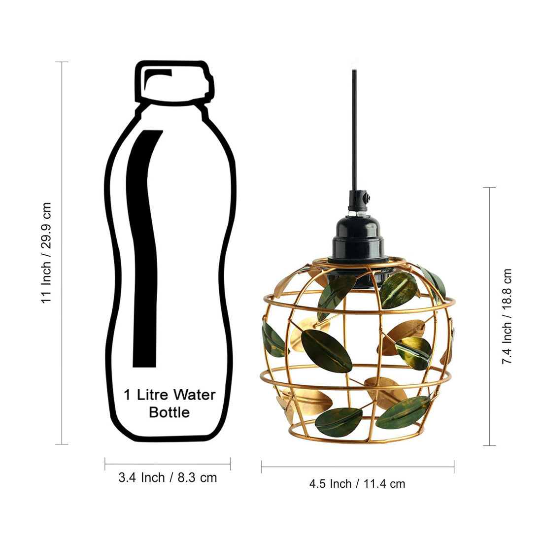 'Lush Foliage' Handcrafted Hanging Pendant Lamp Shade In Iron (7.4 Inch, Spherical, Golden)