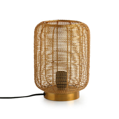 'Weaved Barrel' Handcrafted Table Lamp In Iron (9.6 Inch, Golden)