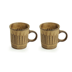 'Sea Shore Sips' Handcrafted Ceramic Tea & Coffee Mugs (Set of 2, 340 ML, Microwave Safe)