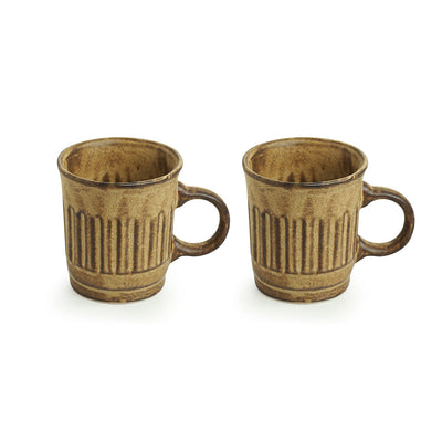 'Sea Shore Sips' Handcrafted Ceramic Tea & Coffee Mugs (Set of 2, 340 ML, Microwave Safe)