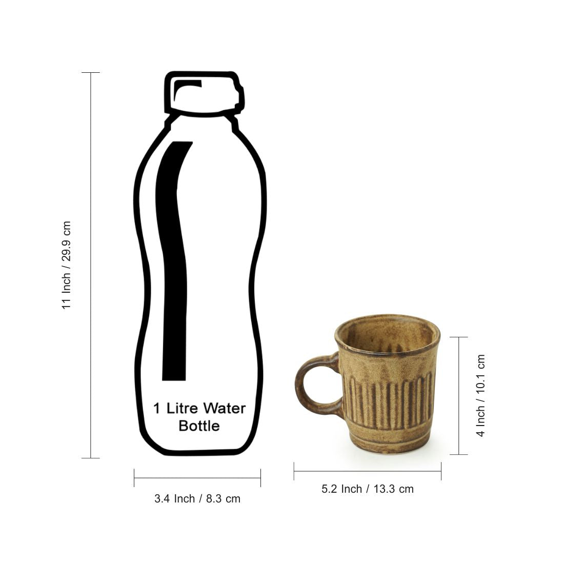 'Sea Shore Sips' Handcrafted Ceramic Tea & Coffee Mugs (Set of 2, 340 ML, Microwave Safe)