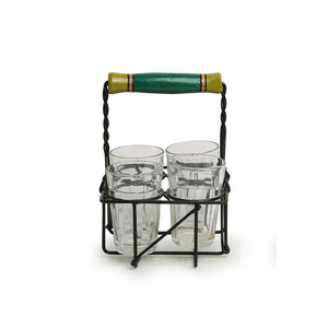 'The Railway Nostalgia' Cutting Chai Tea Glasses Set With Holder (Set of 4, 120 ml)