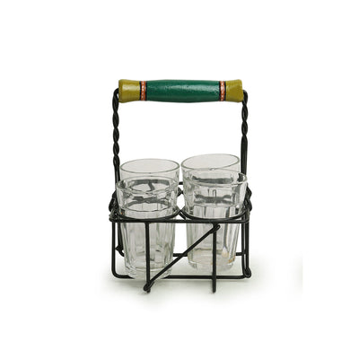 'The Railway Nostalgia' Cutting Chai Tea Glasses Set With Holder (Set of 4, 120 ml)