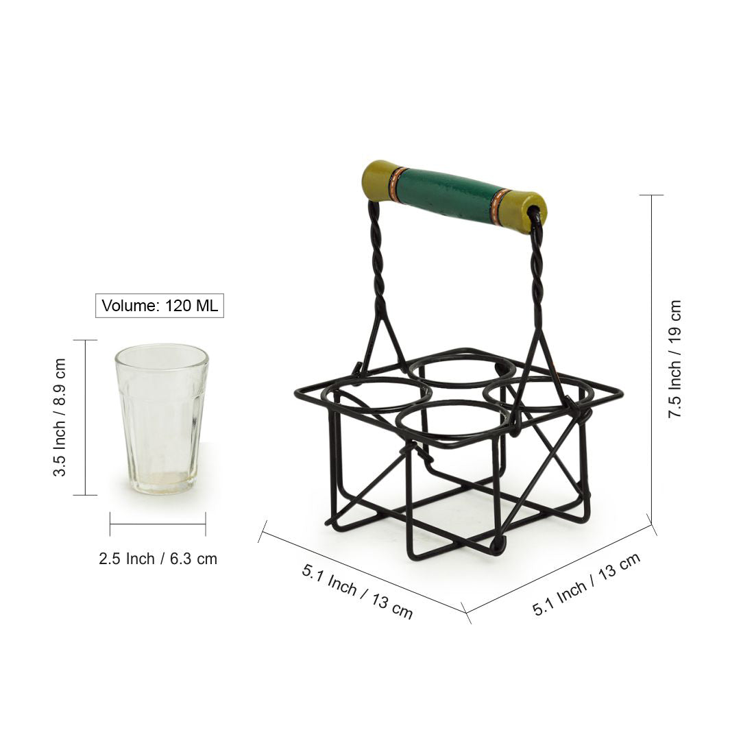 'The Railway Nostalgia' Cutting Chai Tea Glasses Set With Holder (Set of 4, 120 ml)