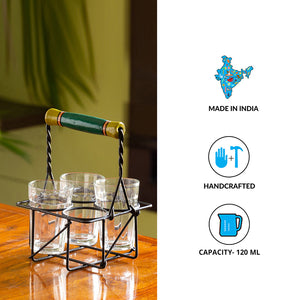 'The Railway Nostalgia' Cutting Chai Tea Glasses Set With Holder (Set of 4, 120 ml)
