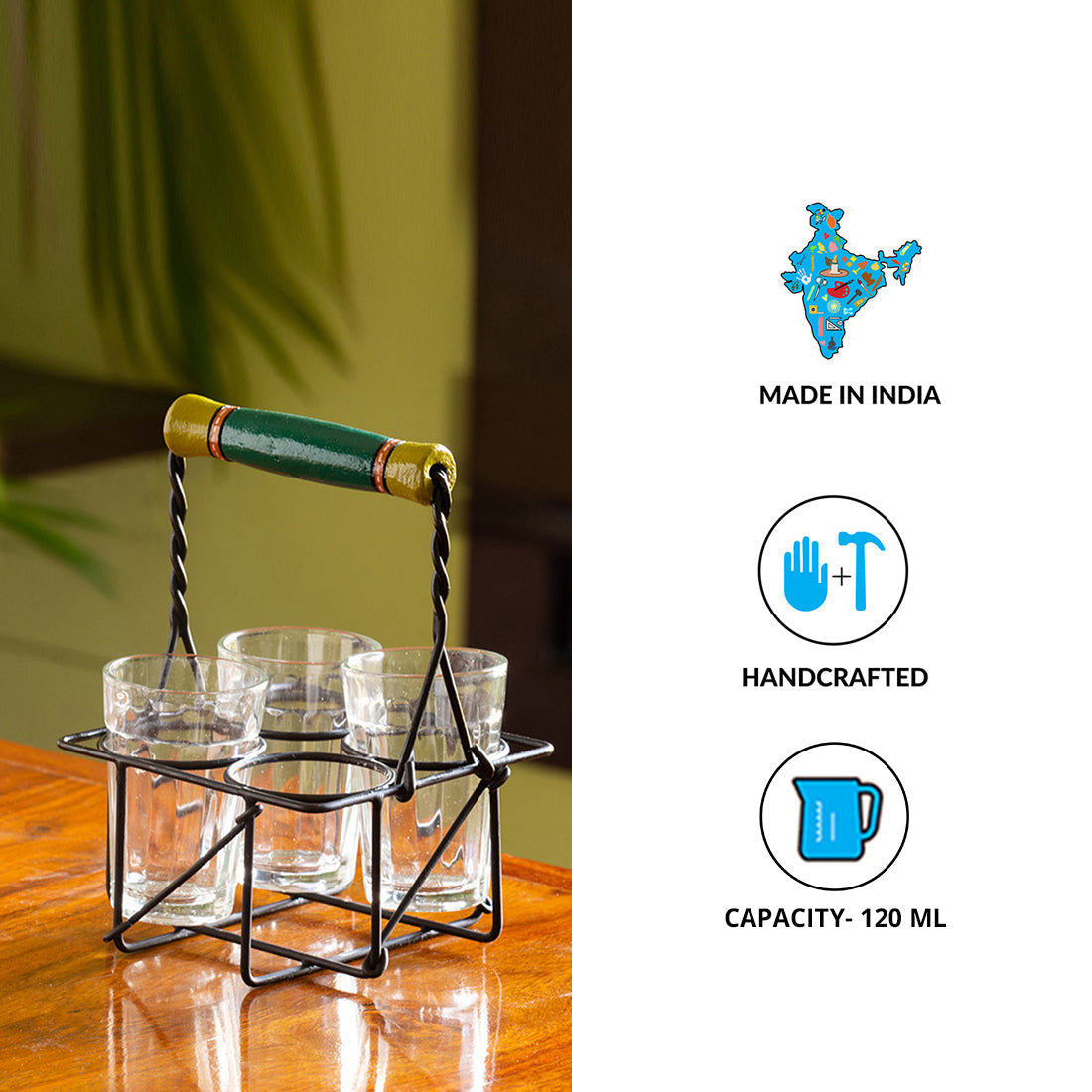 'The Railway Nostalgia' Cutting Chai Tea Glasses Set With Holder (Set of 4, 120 ml)
