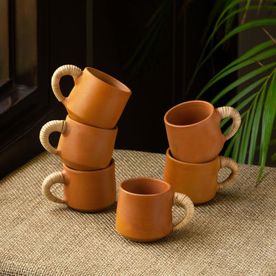 'Cane Heirloom' Coffee & Tea Cups in Terracotta (Set of 6, 140 ml)