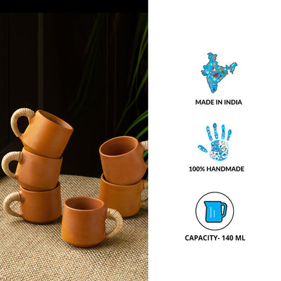 'Cane Heirloom' Coffee & Tea Cups in Terracotta (Set of 6, 140 ml)