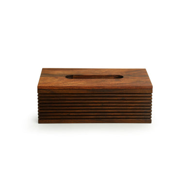 'Ripples of Wood' Handcrafted Tissue Box Holder In Sheesham Wood