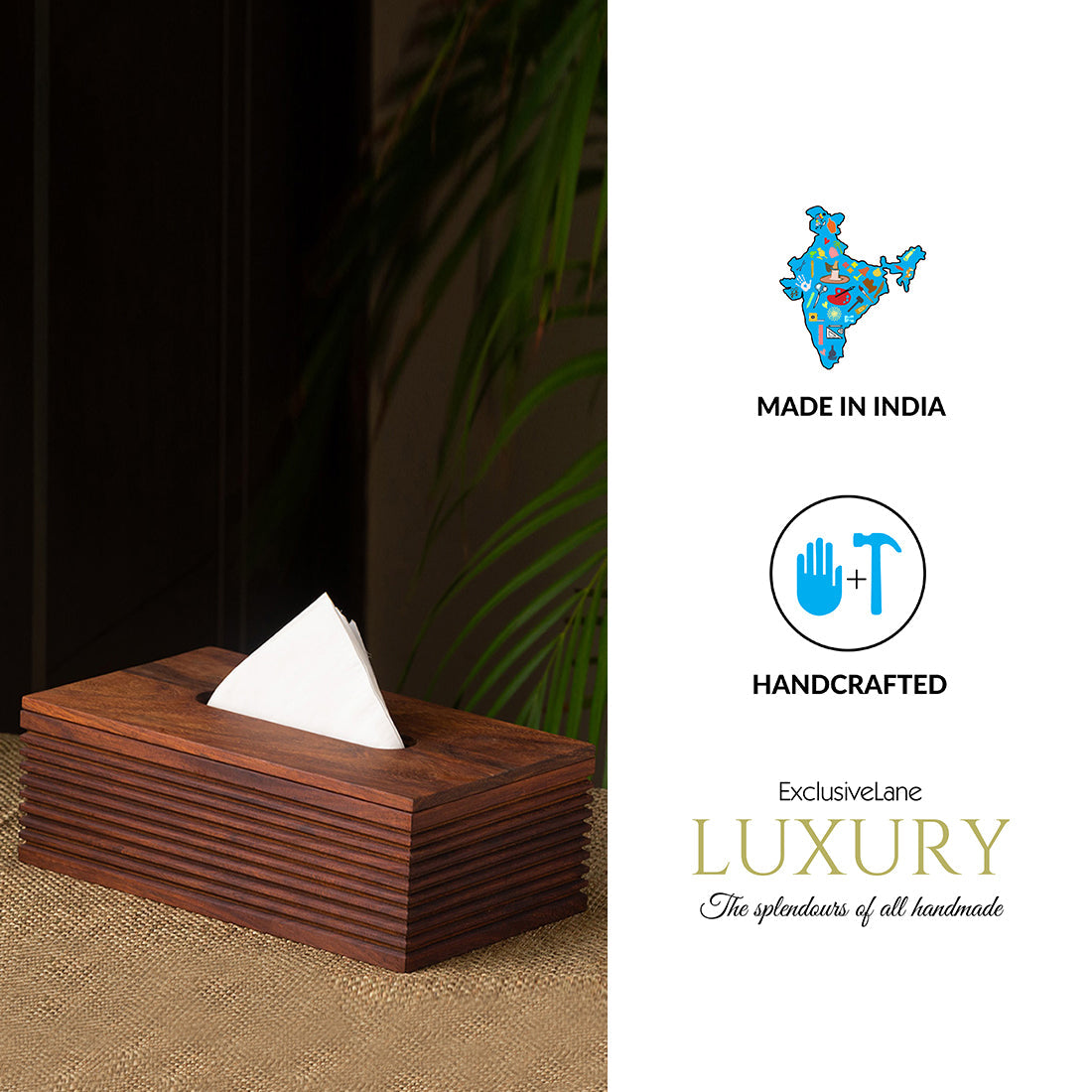 'Ripples of Wood' Handcrafted Tissue Box Holder In Sheesham Wood