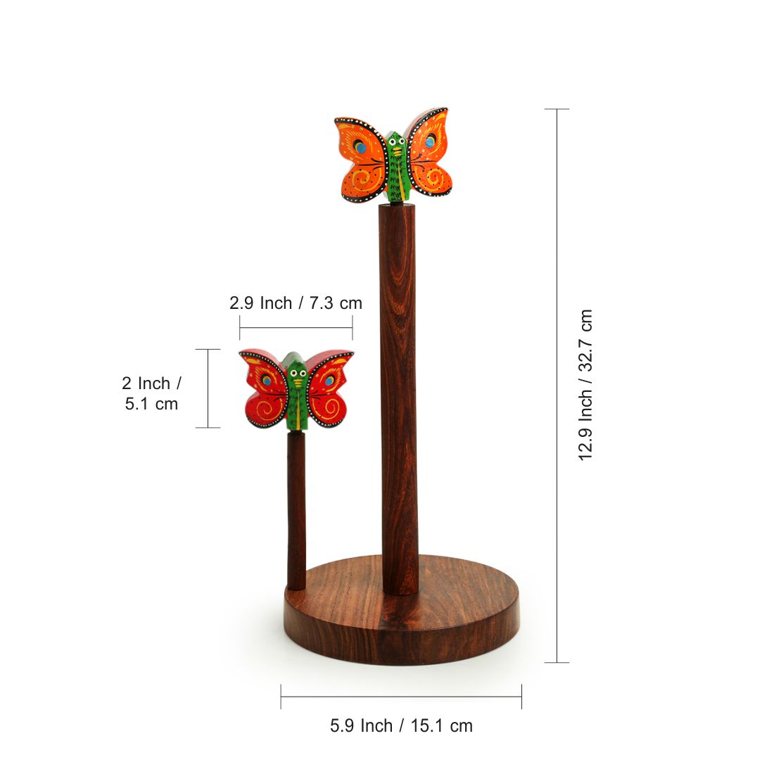 Brown - 'Vibrant Flutter' Handcrafted Kitchen Tissue Roll Holder In Sheesham Wood