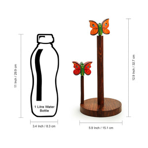 Brown - 'Vibrant Flutter' Handcrafted Kitchen Tissue Roll Holder In Sheesham Wood