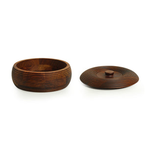 'Ripples of Wood' Handcrafted Chapati Box With Lid In Sheesham Wood (1350 ML)
