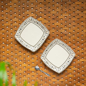 'Whispers of Warli' Handcrafted Ceramic Side/Quarter Plates (Set of 2, 7 Inches, Microwave Safe)