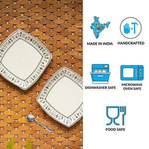 'Whispers of Warli' Handcrafted Ceramic Side/Quarter Plates (Set of 2, 7 Inches, Microwave Safe)