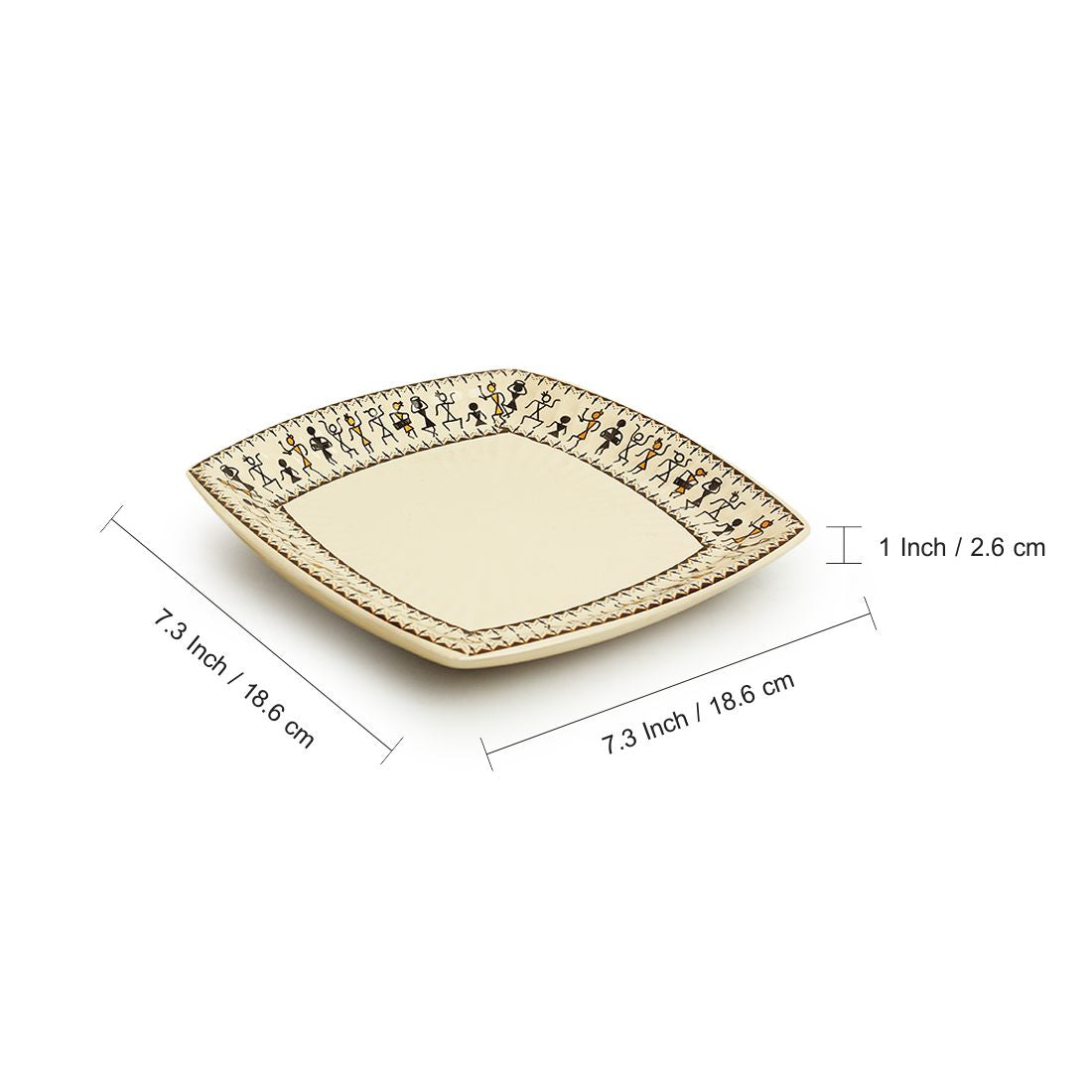 'Whispers of Warli' Handcrafted Ceramic Side/Quarter Plates (Set of 2, 7 Inches, Microwave Safe)