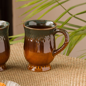 'Amber & Teal' Studio Pottery Tea & Coffee Mug  In Ceramic (350ML, Microwave Safe)