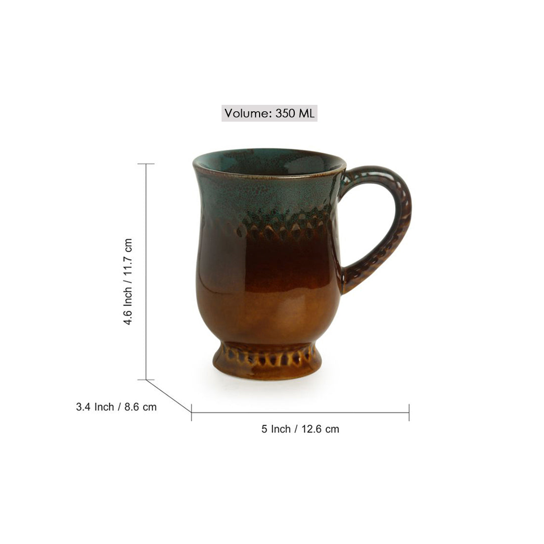 'Amber & Teal' Studio Pottery Tea & Coffee Mug  In Ceramic (350ML, Microwave Safe)