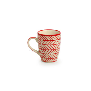 'Red Chevrons' Handpainted Ceramic Tea & Coffee Mugs (Set of 2, 260 ML, Microwave Safe)