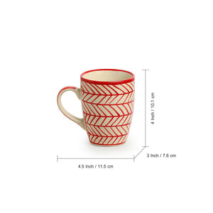 'Red Chevrons' Handpainted Ceramic Tea & Coffee Mugs (Set of 2, 260 ML, Microwave Safe)