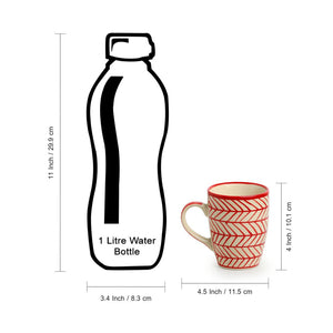 'Red Chevrons' Handpainted Ceramic Tea & Coffee Mugs (Set of 2, 260 ML, Microwave Safe)