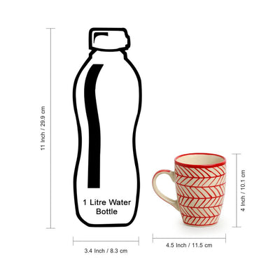 'Red Chevrons' Handpainted Ceramic Tea & Coffee Mugs (Set of 2, 260 ML, Microwave Safe)