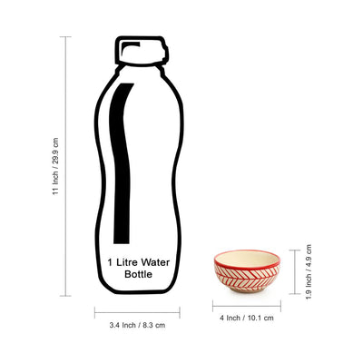 'Red Chevrons' Handpainted Ceramic Dinner Plates, Side/Quarter Plates & Dinner Katoris (12 Pieces, Serving for 4, Microwave Safe)