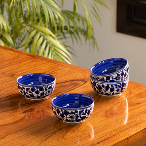 'Badamwari Bagheecha-2' Handpainted Ceramic Dinner Bowls/Katoris (Set of 4, 220 ML, Microwave Safe)