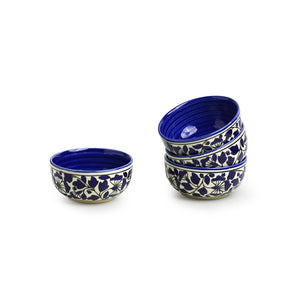 'Badamwari Bagheecha-2' Handpainted Ceramic Dinner Bowls/Katoris (Set of 4, 220 ML, Microwave Safe)